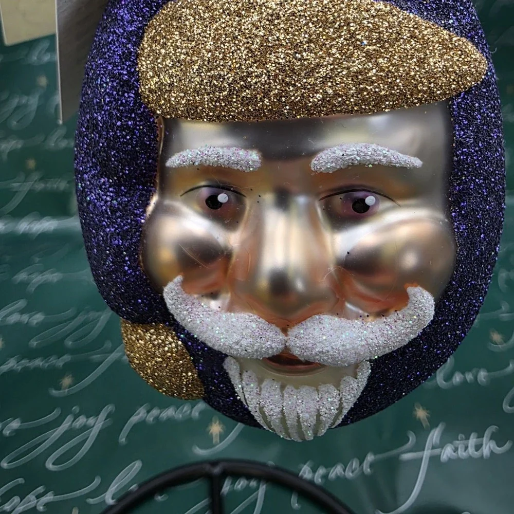 Patricia Breen Jelly Bean Santa Claus Purple‎ Gold Glittered Christmas Ornament